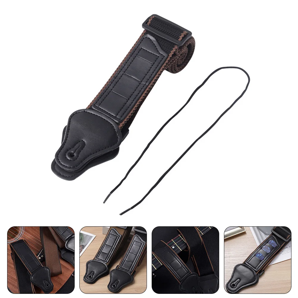Sangle de guitare noire classique, réglable et Durable, pour Instrument acoustique électrique Folk, ceinture de rangement, sangle d'épaule en coton pour