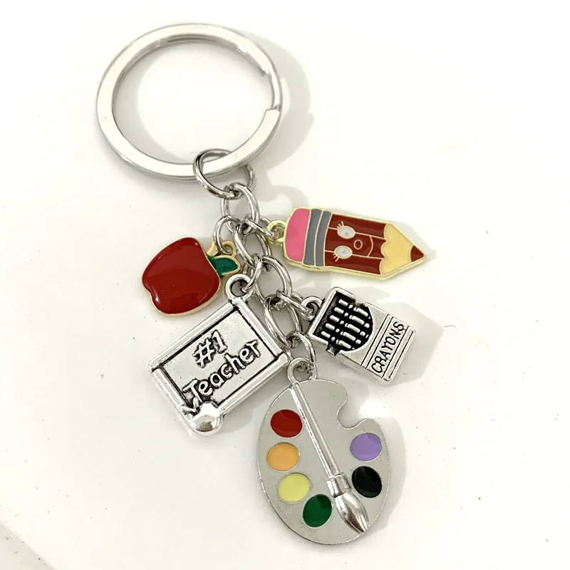 الكلاسيكية لوحة الرسم حاكم تلوين قلم رصاص المينا المفاتيح أبل المعلقات للنساء الرجال هدية المعلم جيدة المجوهرات اليدوية #1