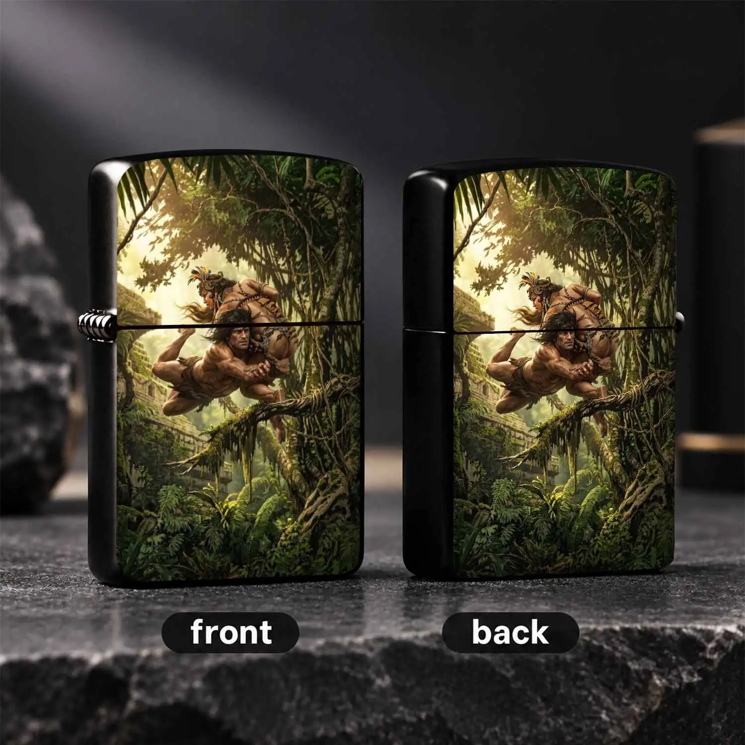 Jungle Adventure Themed Decorative Lighter, Featuring PrimitiveCarrying Tribal Maiden Leaping Over Vines Near Ancient Ruins, Retro Artistic Vibe Accessory, Suitable for Daily Outdoor Activities,and Gifting on All Occasions A Humorous And I