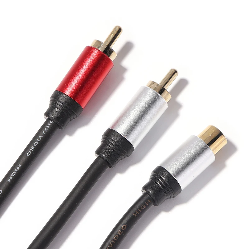 Kabel adaptor Splitter RCA Y pria To2 Male To2 colokan berlapis emas kualitas tinggi untuk sistem suara Speaker kabel Audio 0.25m