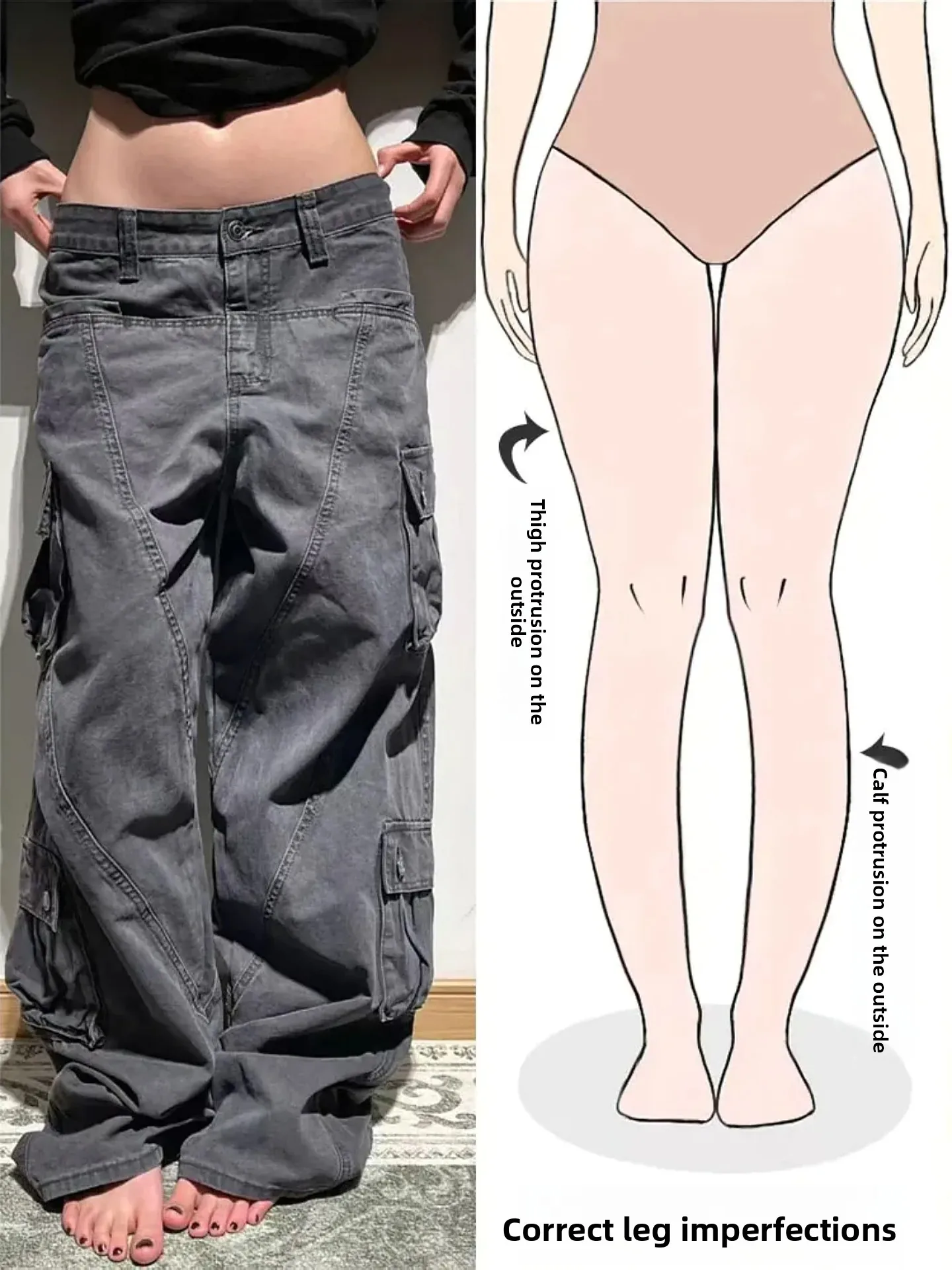 

Retro American Multi-Pocket Denim Jeans Women's Autumn Winter New Street Deconstructed Splicing Workwear Long Trousers