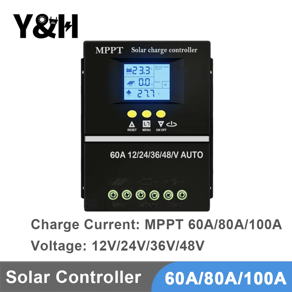 

Y&H Solar Charge Controller 60A 80A 100A MPPT 12V 24V 36V 48V Solar Panel Lead Acid/Lithium Battery Regulator Dual USB