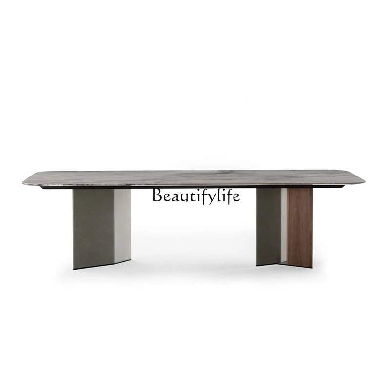 Italian minimalist rectangular dining table Modern minimalist natural marble light luxury dining table