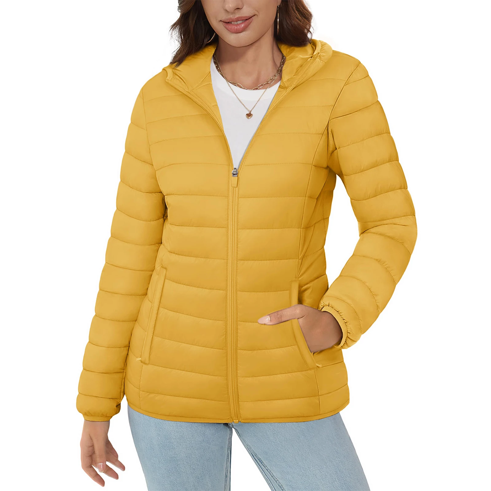 Dámská lehká péřová bunda MAGCOMSEN s kapucí, větrovka, nepromokavá, prošívaná, péřová, zimní, teplá, svrchní oblečení - náhled 2