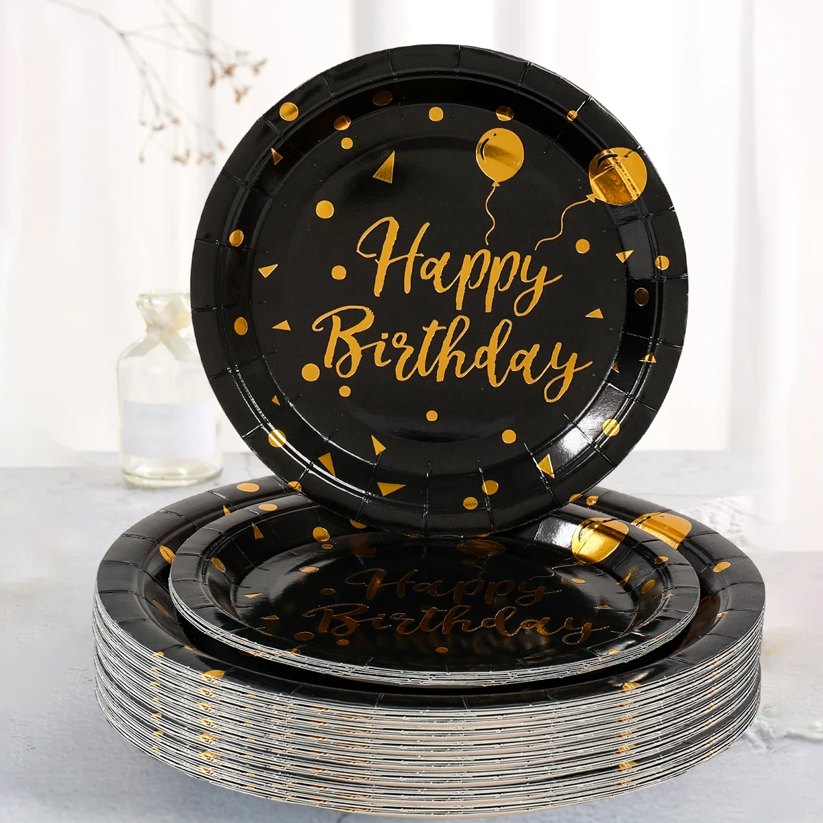 أدوات مائدة للاستعمال مرة واحدة لعيد الميلاد السعيد باللون الأسود والذهبي، مناديل ورقية لتزيين حفلات أعياد الميلاد ومستلزمات الذكرى السنوية لأعياد الميلاد للبالغين