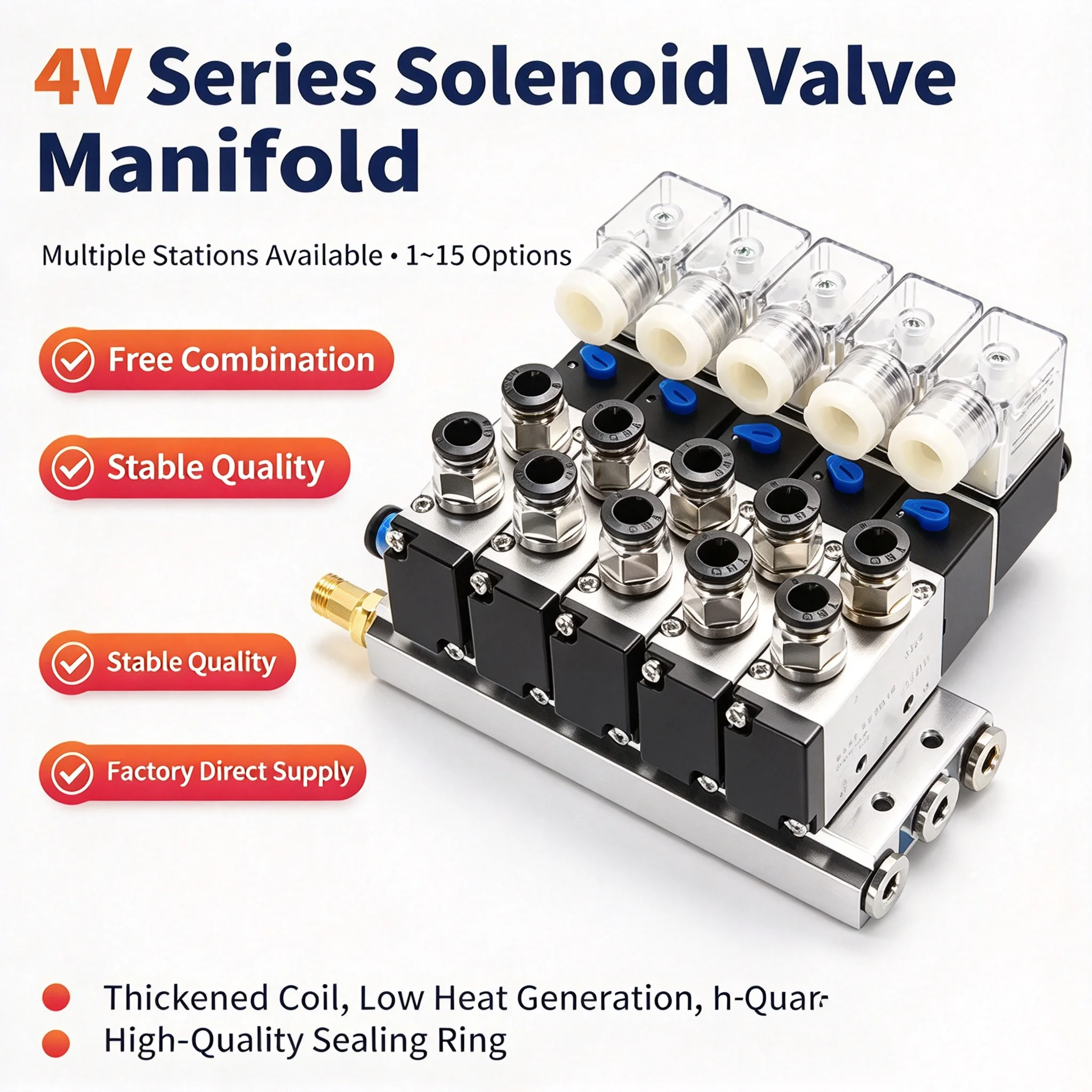 Block12/24V DC 110/220V AC Multi Option With Muffler Fitting Base Manifold 2/3/4/5/6/8/10 Way 4V210-08 Pneumatic Solenoid Valve