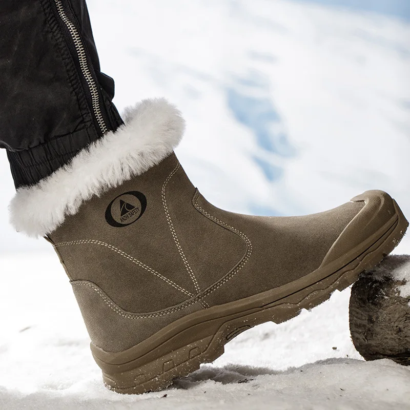 Männer Mode Stahlkappen Sicherheitsstiefel Kuh Wildleder Arbeitsschuhe warme Baumwolle Winter Schnee Knöchel Botas Arbeiter sicheres Schuhwerk