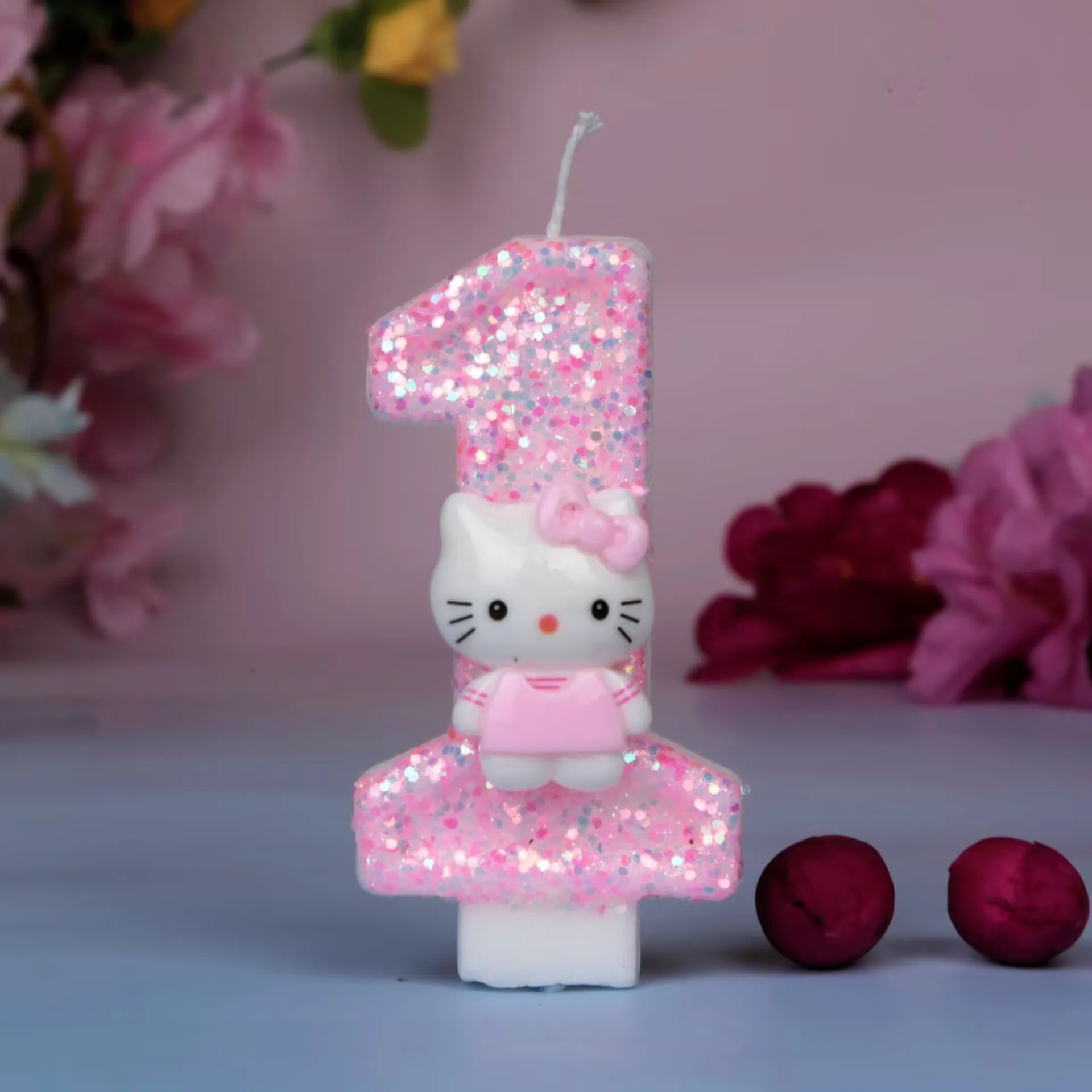 Nummer 0-9 Hello Kitty Kerzen Baby Geburtstagstortenkerze Dekoration für Kindergeburtstagstorten-Topper Babyparty Deko Geschenke
