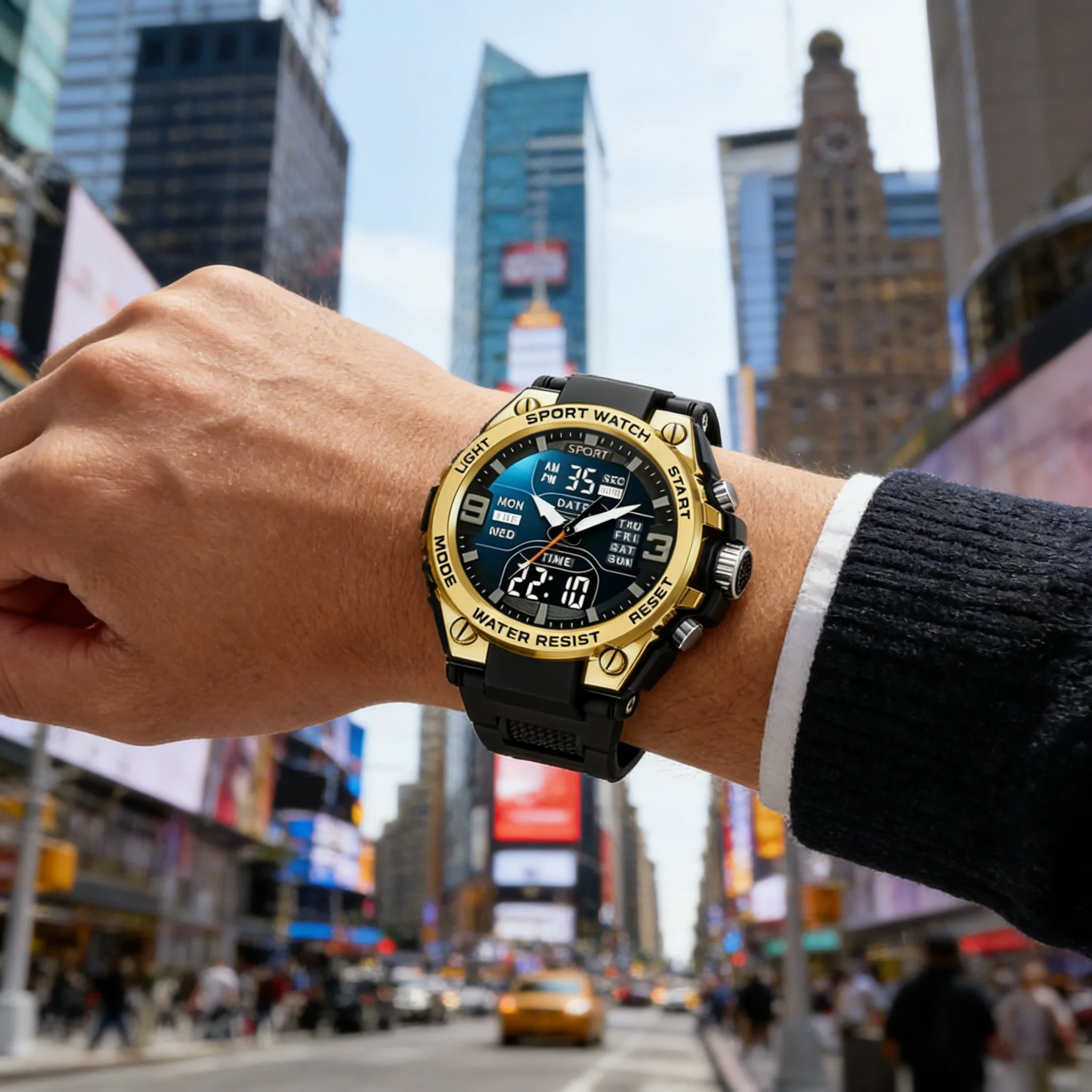 Men, women, and teenagers, equipped with a calendar, alarm clock, outdoor sports digital and analog dual display watch image 5