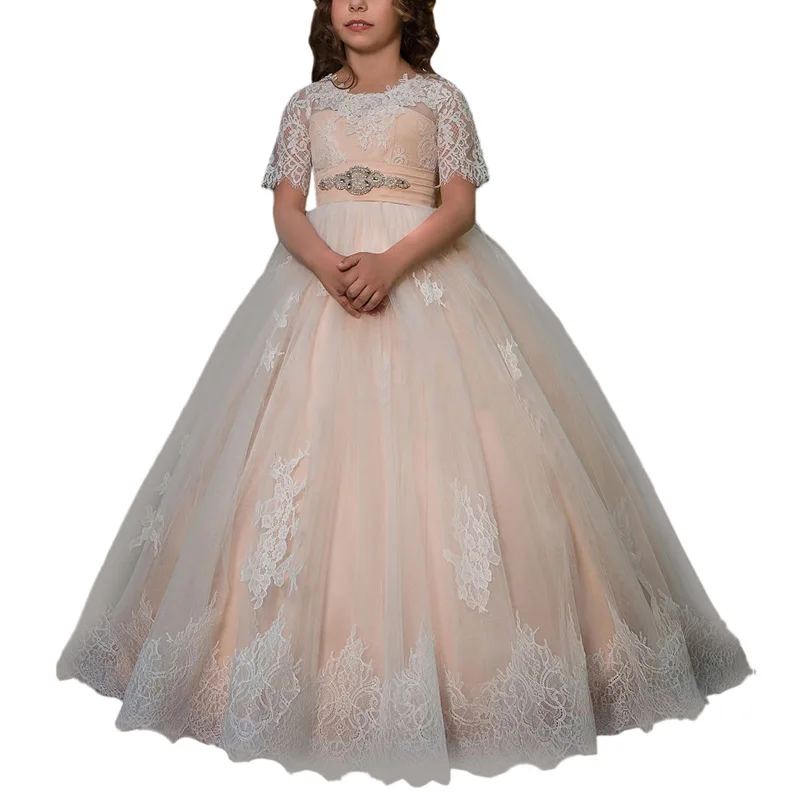 Puffy Flower Girl Dresses Off The Shoulder Princess Dress For Kids Tulle Beading Elegant Applique Vestidos De Novia