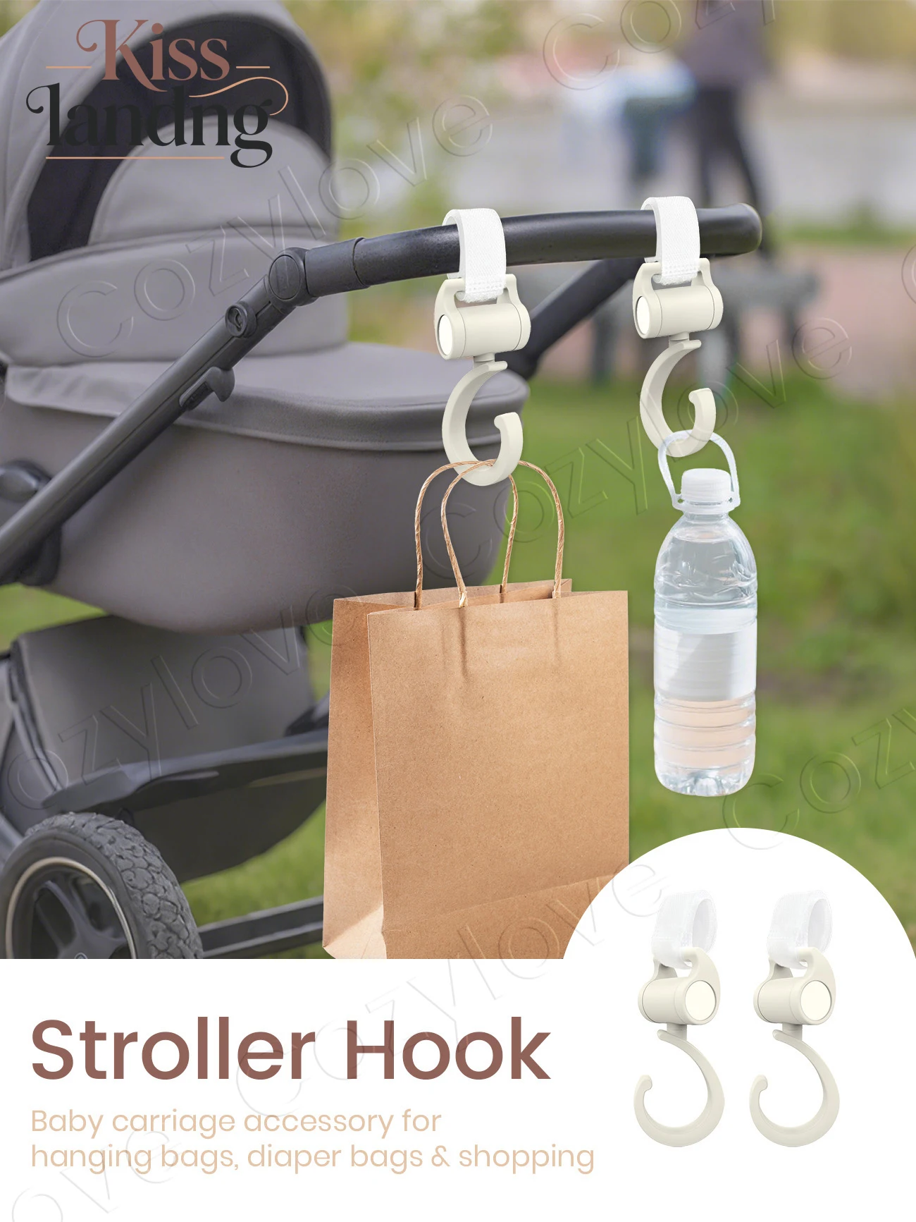 

Multipurpose Stroller Hook with 360° Swivel, Strong Clip for Bags on Strollers, Wheelchairs & Shopping Carts