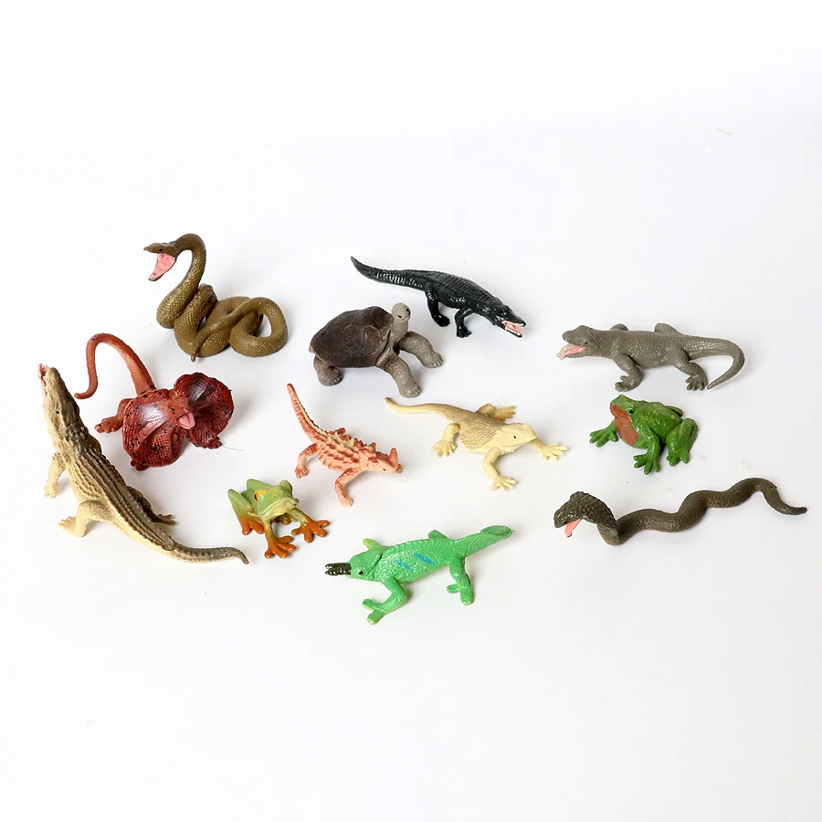 Realistic Reptile Animal Figurine Toy Set  Anaconda Cobra Moloch Frog Chameleon Alligator Lizard  Animal Model Figures For Kids