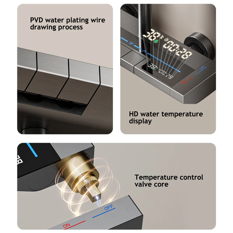 Imagem -03 - Sistema de Chuveiro Display Digital Definido para Banheiro Torneiras Cinzentas Chuveiro Botão Piano Luz Ambiente