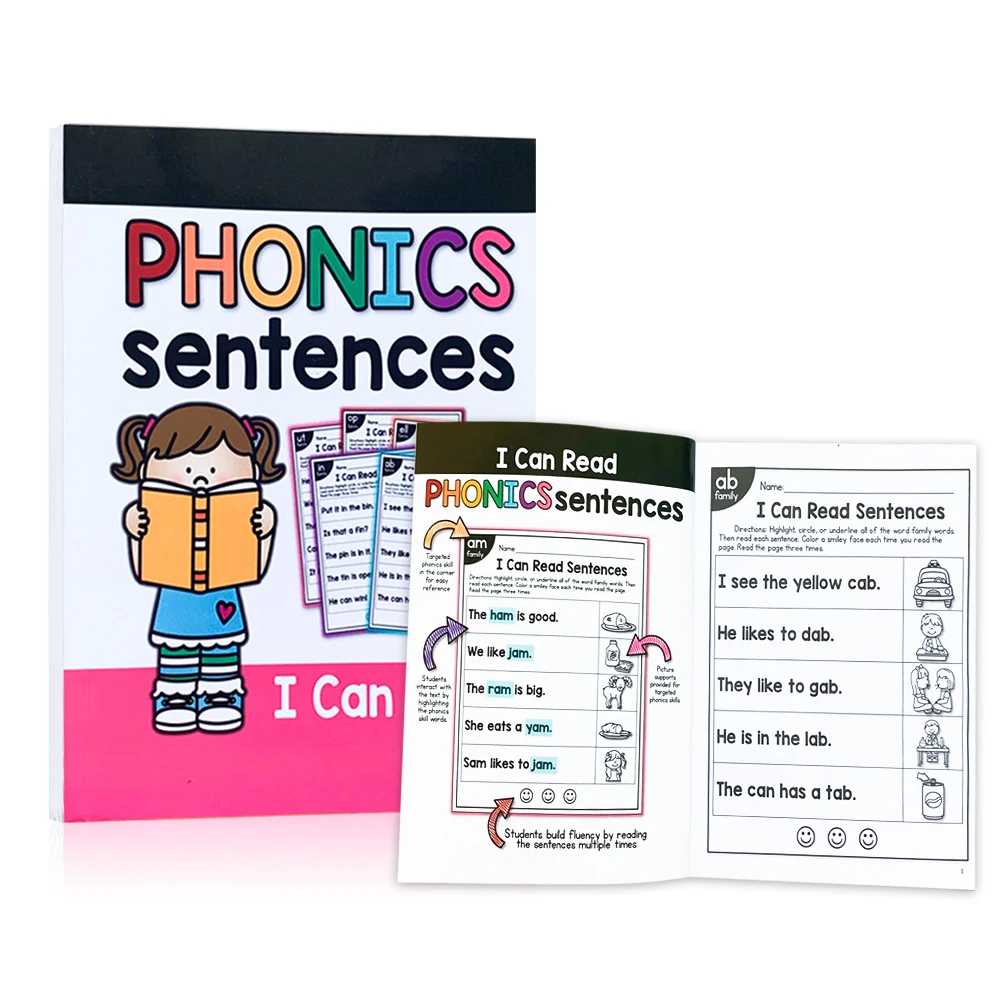 Kids Children English Exercise Book Phonics Educational Workbook  I Can Read Sentences Training Teacher Teaching Aids Montessori