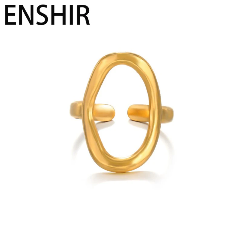 ENSHIR 316L Stainless Steel Geometric Hollow Oval Open Ring for Women Men Party Simple Jewelry Gifts Wholesale