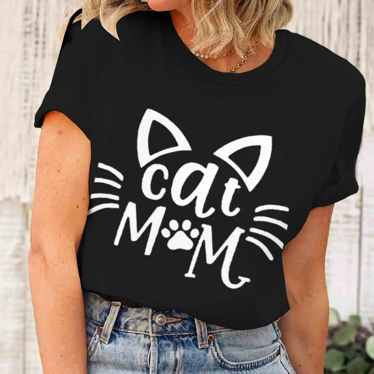 

Fun Cat Mom And Paw Print Y2K Tops Women Summer Animal Graphic T Shirts Cartoon Cat Mama Life Tees Vintage Ladies T-shirts