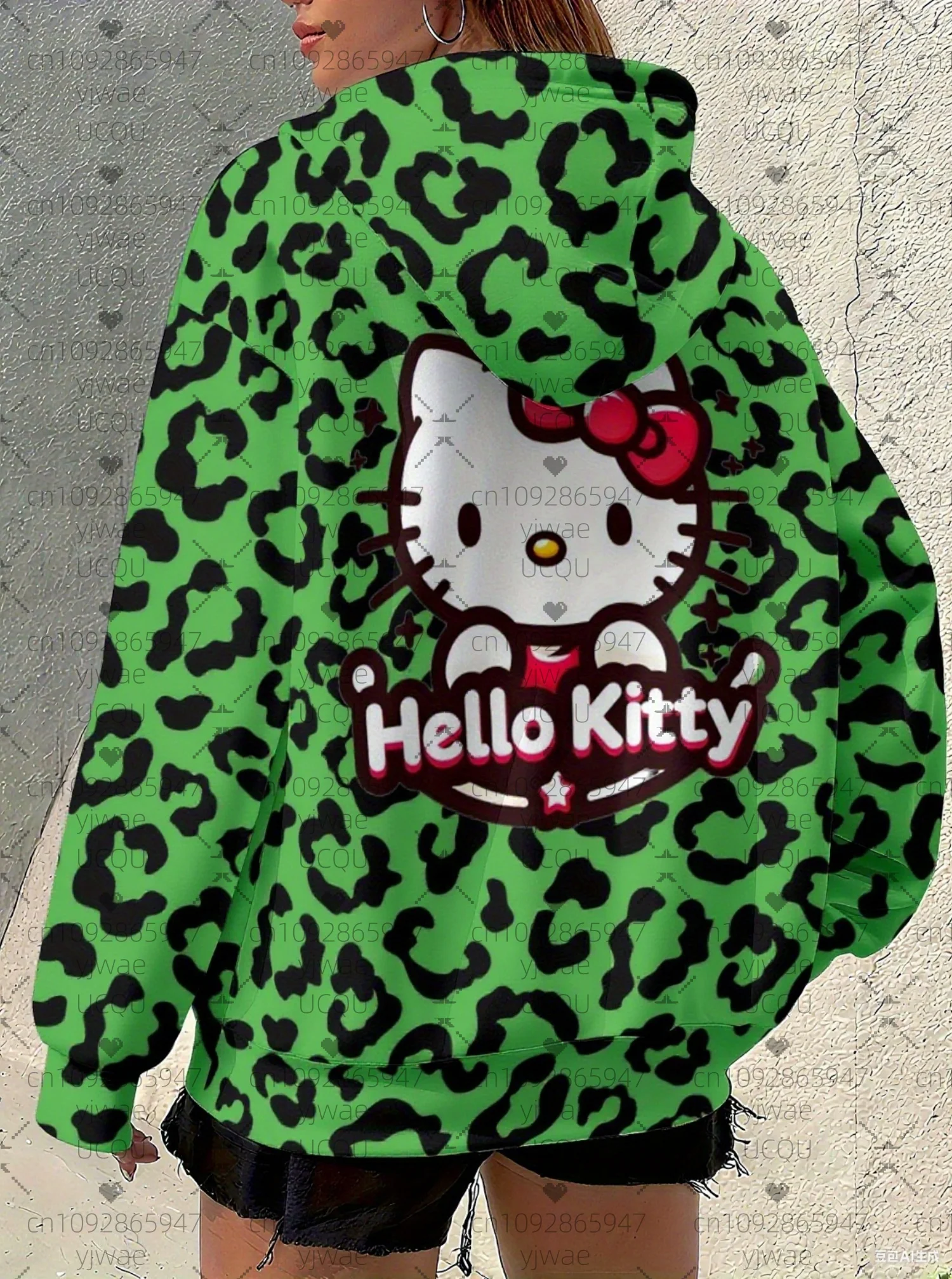 Damska bluza z kapturem 2025, luźna bluza z nadrukiem panterki i kotka, uniwersalna bluza na zewnątrz, topy dla dziewcząt i kobiet, odzież damska.