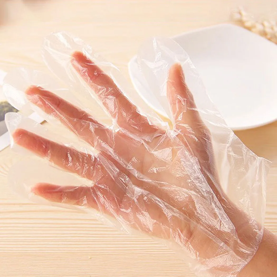 

100pcs Food Grade Transparent Disposable Gloves Transparent Waterproof Disposable Kitchen Plastic Gloves Multifunctional