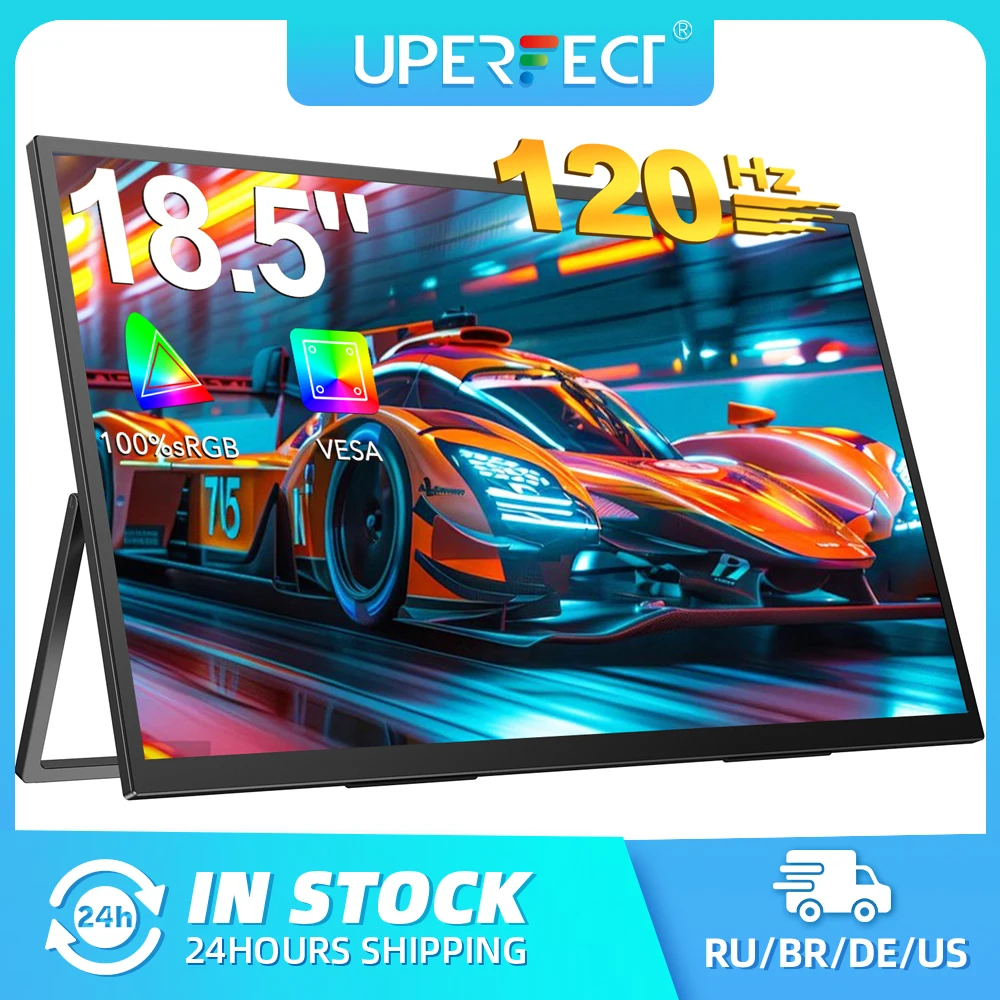 شاشة كمبيوتر UPERFECT مقاس 18.5 بوصة، موسّعة لشاشة الكمبيوتر المحمول PS4/5 Switch، شاشة ألعاب 120 هرتز، مكبرات صوت مدمجة، حامل، وVESA