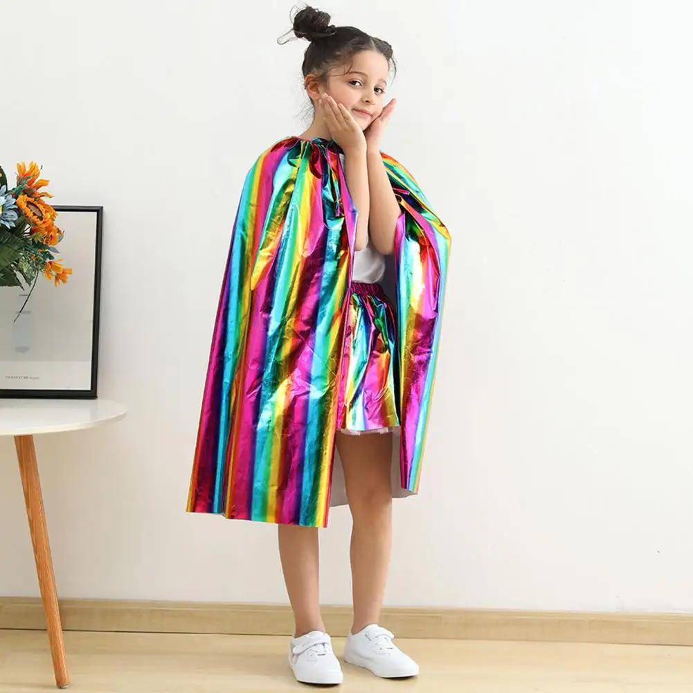 Rainbow Children's Cloak Halloween Cape Shiny Glossy Kids King Prince Robe Cloak Costume Children Birthday Party Cosplay Cloak