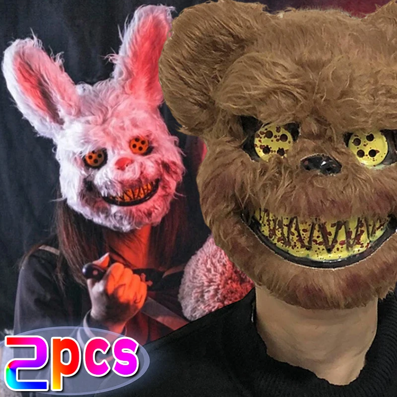 Bloody Plush Bunny Mask Halloween Ghost Festival Mask Realistic Bloody Rabbit Headgear Itaewon Class Prop Halloween Horror Mask