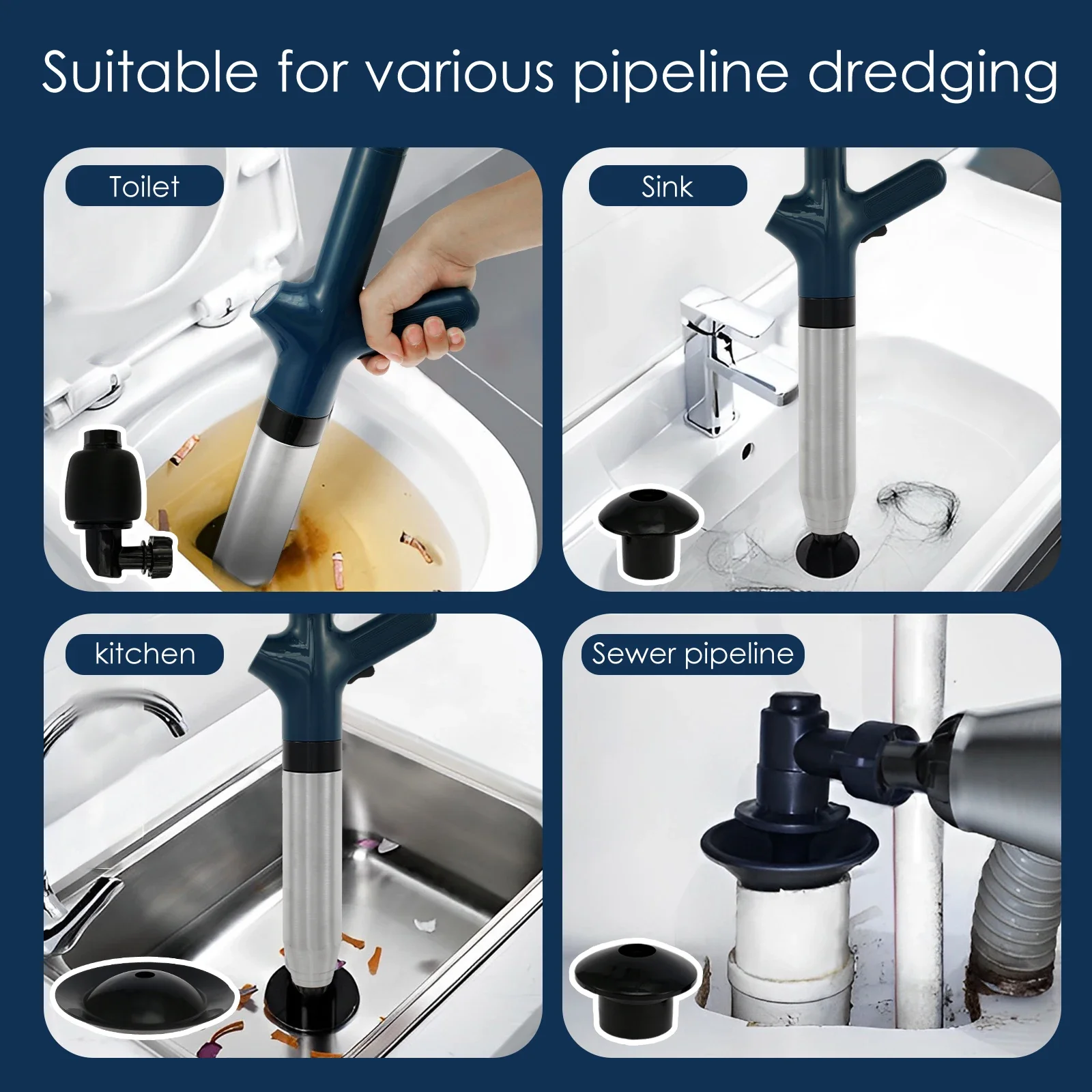 Toilet Unclogger High Pressure Air Toilet Plunger with Real-Time Barometer Drain Clog Remover for Toilet FloorDrain Kitchen Sink