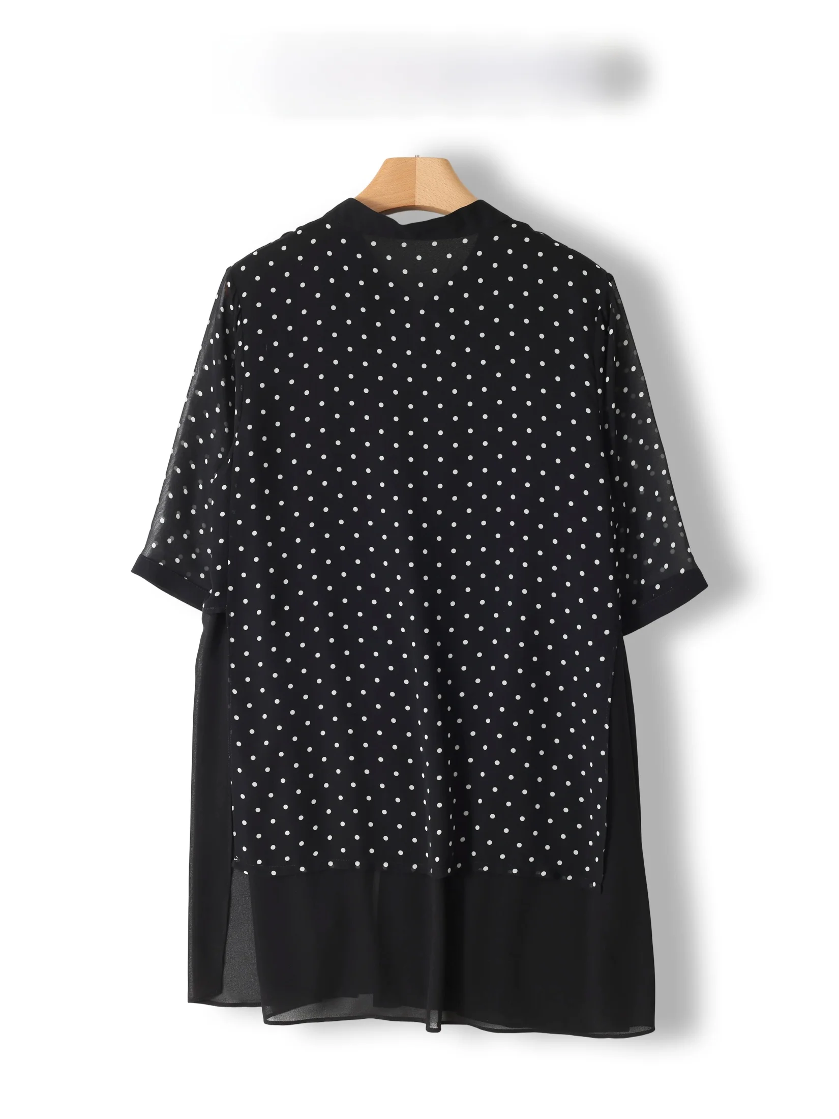 Recommended Large Size Polka Dot Chiffon Shirt Women's Summer Loose Personality Open Cardigan Top Elegant Style Button Design