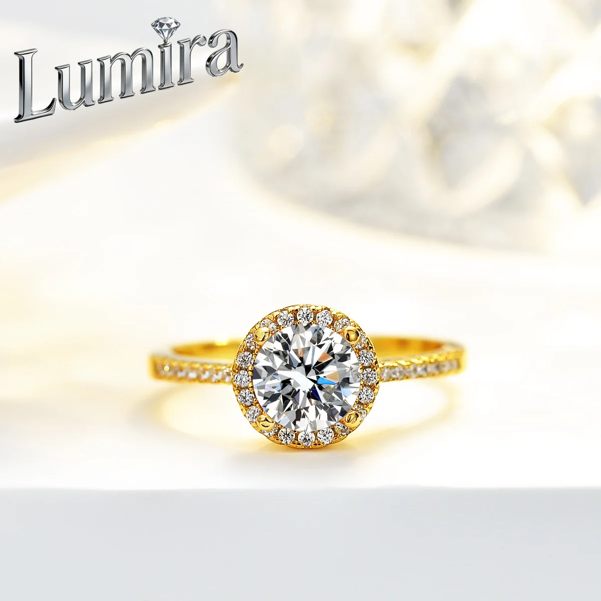 Lumira 18K Gold Luxury Round Baguette Moissanite Ring 1 Carat 6.5MM for Women Wedding Engagement Fine Jewelry Gifts