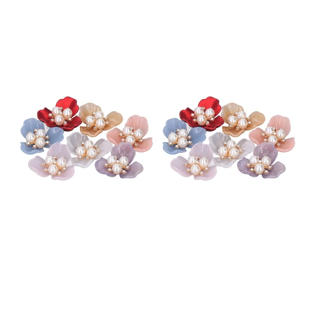 14pcs Flat Back Pearl Rhinestone Buttons Flower Shape Exquisite Craftsmanship Faux Pearl Buttons Rhinestone Embellished