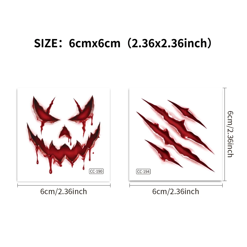 20 Sheets Halloween 3D Fake Scar Temporary Tattoos Adults Bloody Wound Zombie Stickers Face Body Cosplay Masquerade Prank