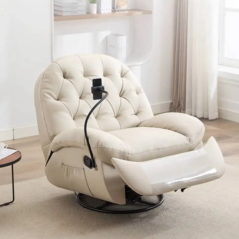 โซฟาปรับเอนไฟฟ้าขนาดเล็กสีเบจ โซฟาปรับเอนไฟฟ้ามัลติฟังก์ชั่นสไตล์มินิมอล โซฟาปรับเอนไฟฟ้าพร้อมระบบนวด เฟอร์นิเจอร์หรูหราสำหรับห้องนั่งเล่น