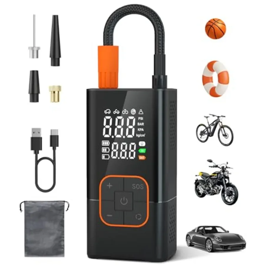 

Портативный воздушный компрессор для автомобильных шин, мотоциклов, электрических велосипедов и надувных автомобилей, 150PSI, беспроводной цифровой манометр для шин, воздух