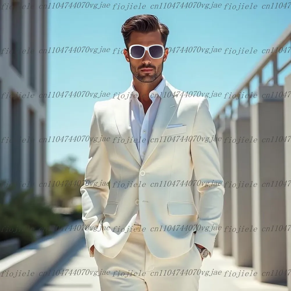 

White Men Suit Customized Formal Occasion Wedding Party Groom Groomsman Business Prom Male Tuxedos 2 Piece Set Jacket Pants