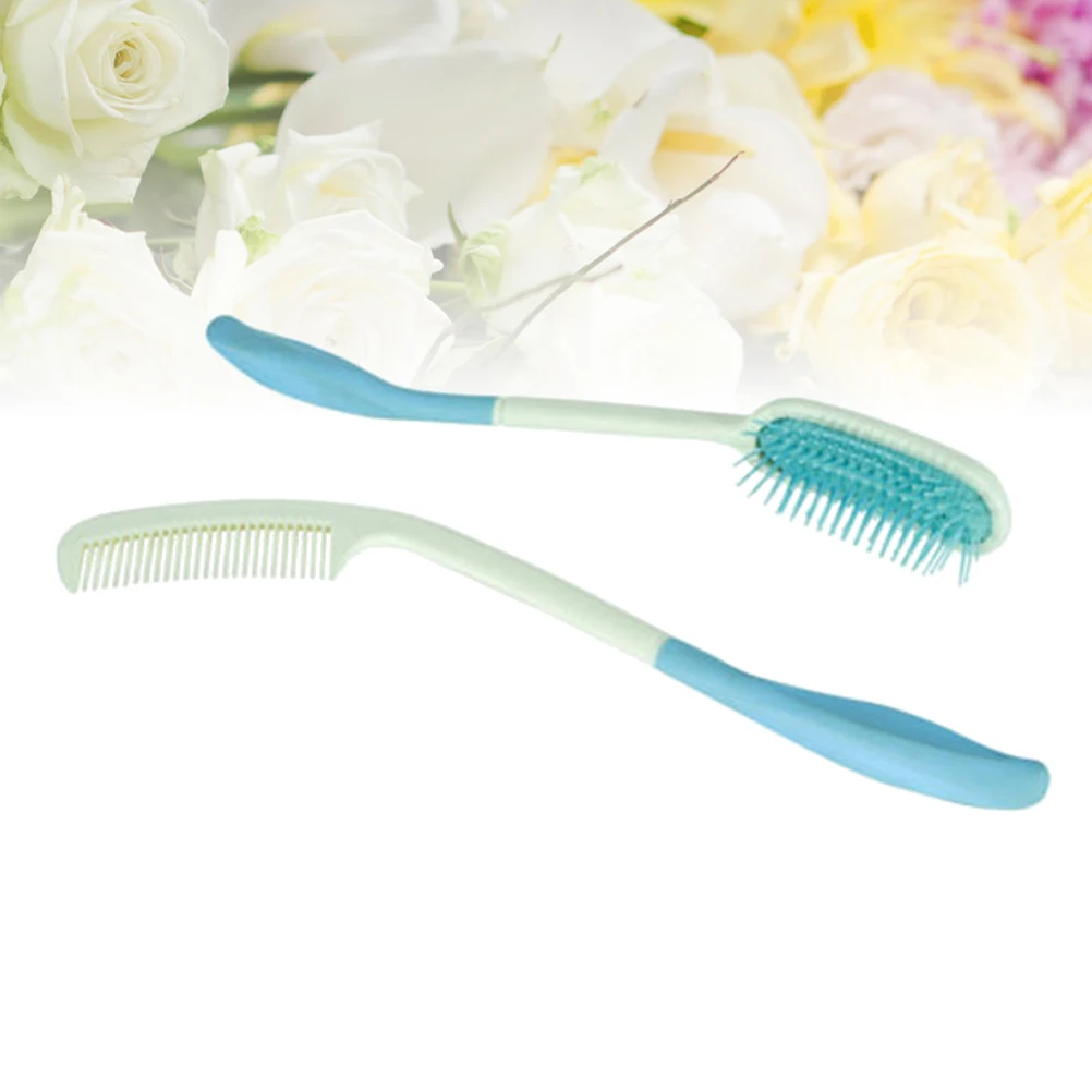 

2pcs Bending Handle Comb Long Soft Plastic Ergonomic Grip Fine Teeth All Hair Types Wet Dry Men Women Patients Aged Gifts