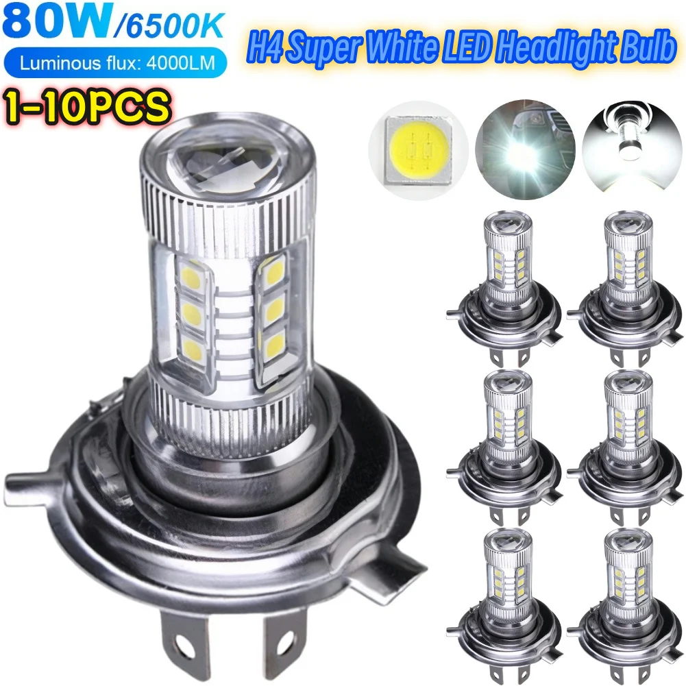 

1-10pcs H4 Super White LED Headlight Bulb 6000-6500K High Low Beam Driving Running Lamp IP67 Waterproof Auto Headlight 4000LM