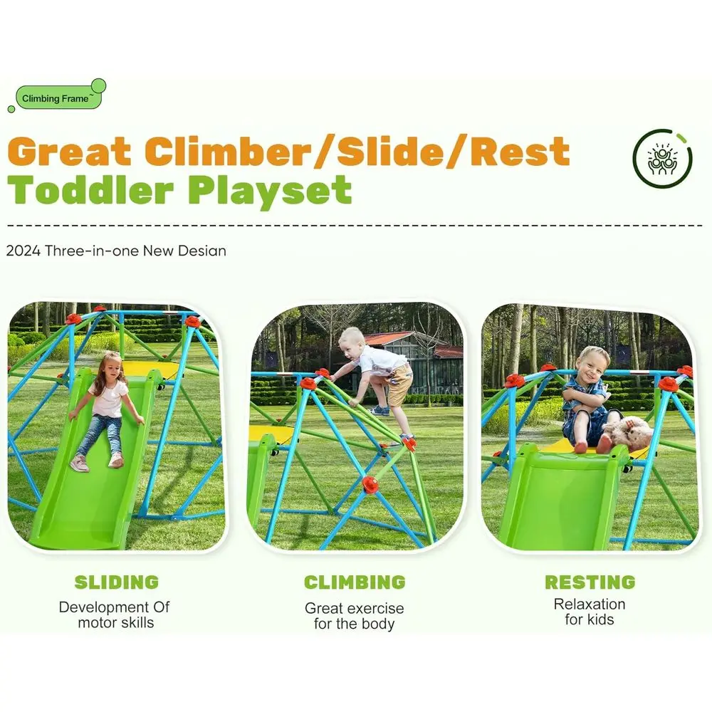 Klimkoepel met glijbaan, 8FT Jungle Gym Monkey Bar voor achtertuin Max. belasting 440Lbs, Outdoor klimrek Speelgoed voor peuter