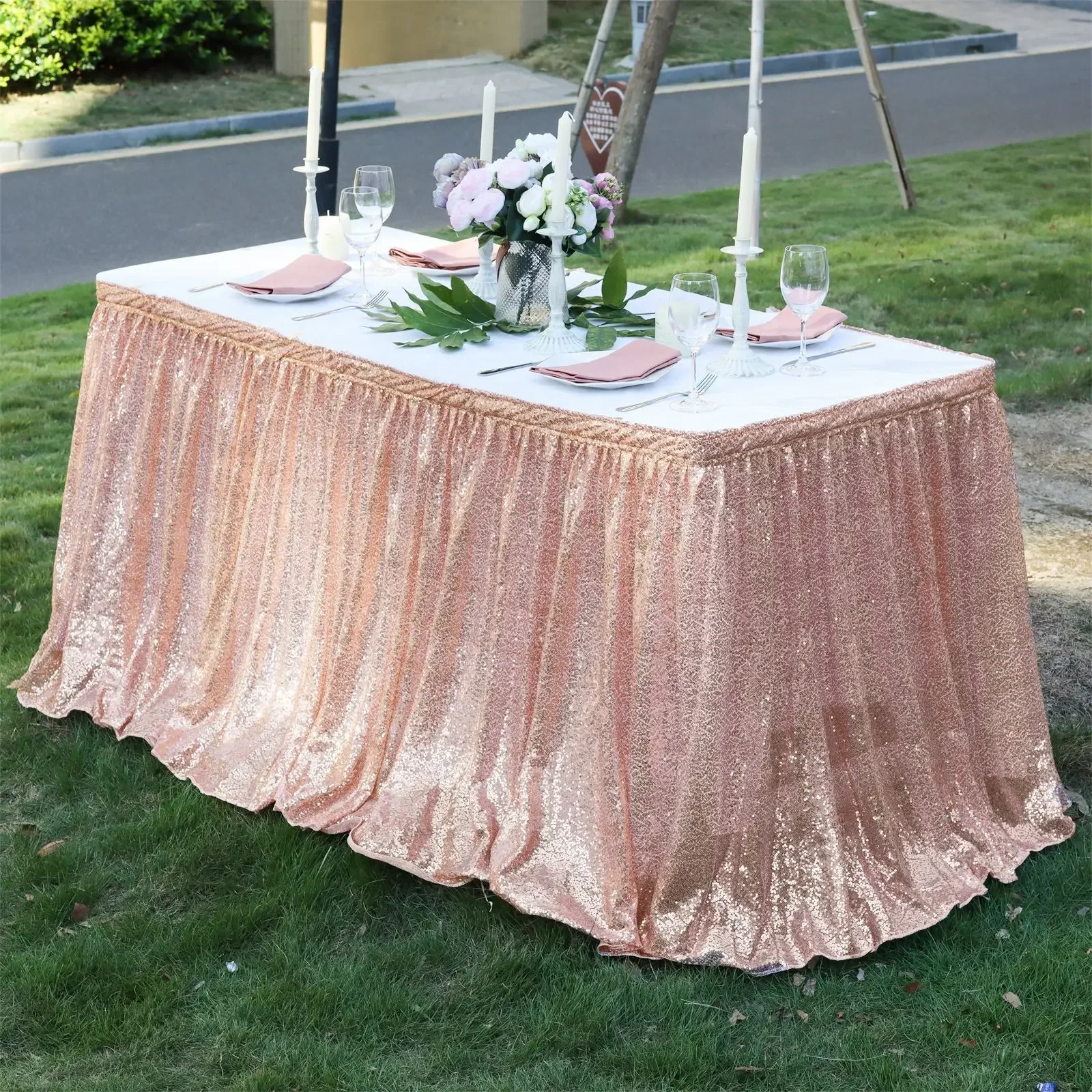 

Sequined Table Skirt Wedding Party Tablecloth Birthday Party Wedding Christmas Rectangular Table Decor Table Cloth 4FT/6FT/9FT