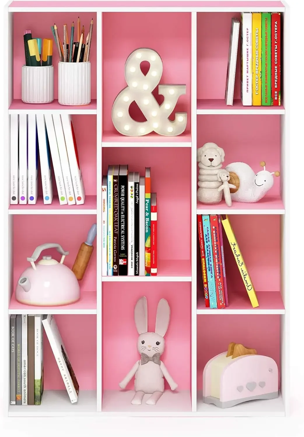 Furinno Luder Bookcase / Book / Storage , 11-Cube, White/Pink