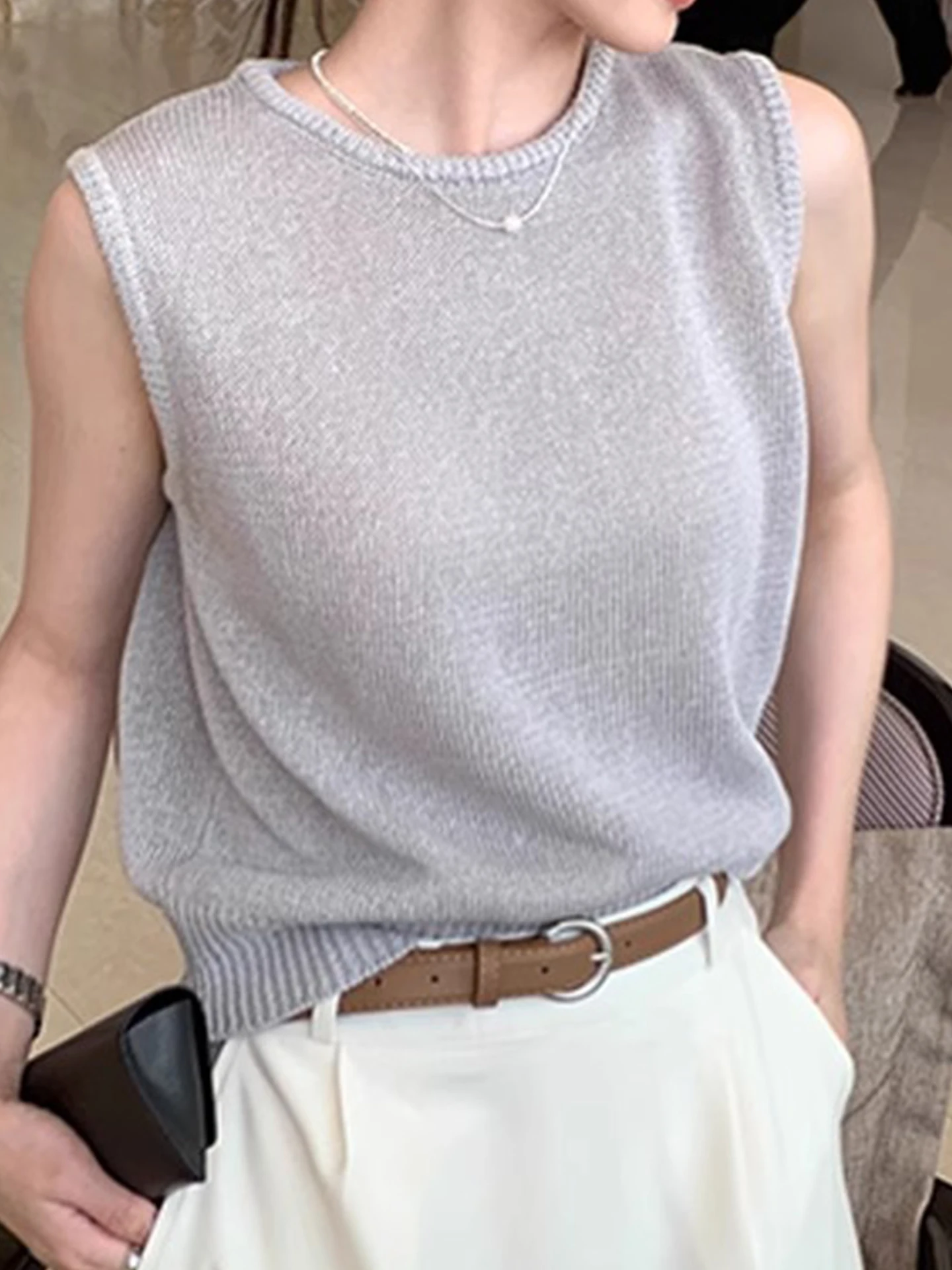 

Корейский многослойный цветной жилет из ледяного шелка, лето 2025, вязаный топ в стиле Lazy Ice Silk, повседневный модный дизайн, свободный крой