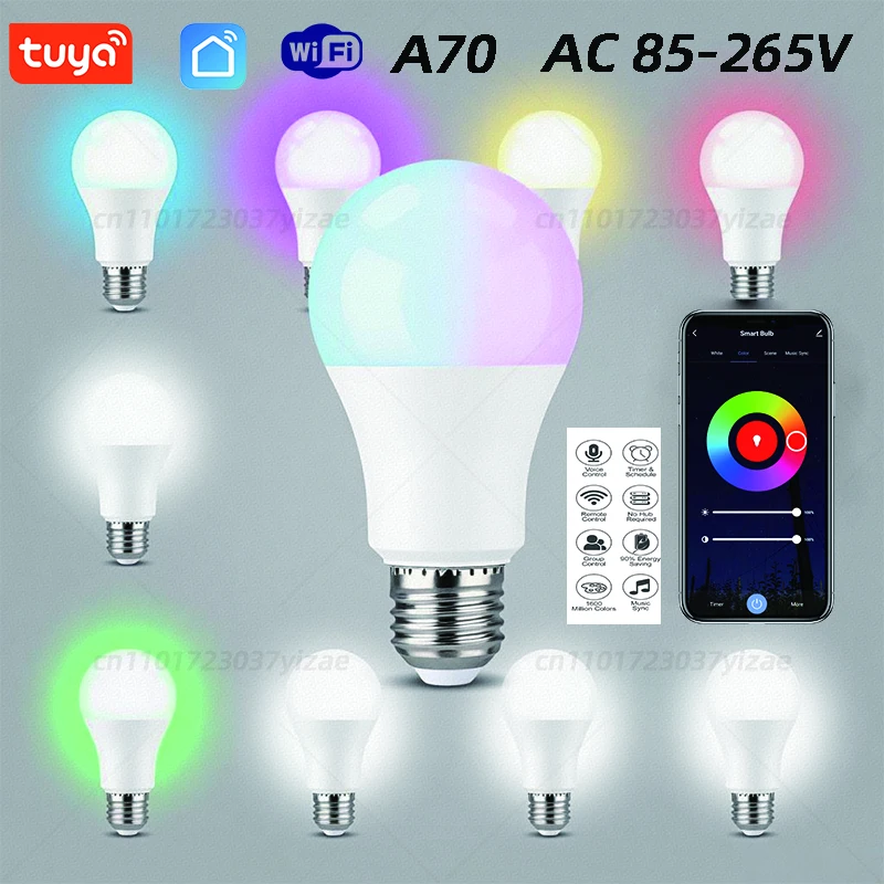 Tuya Smart WiFiLEDLampadine 85-265V10W 15W 18W E27/B22 Alexa LEDLamp RGBSmart Life APP Google Assisatnt Voice Control1/2/4PCS