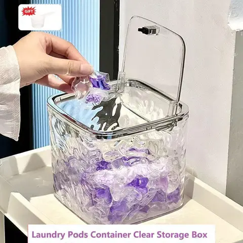 Large Capacity Laundry Detergent Storage Container with Scoop - Durable Plastic Organizer for Pods & Liquids, Press-On Lid