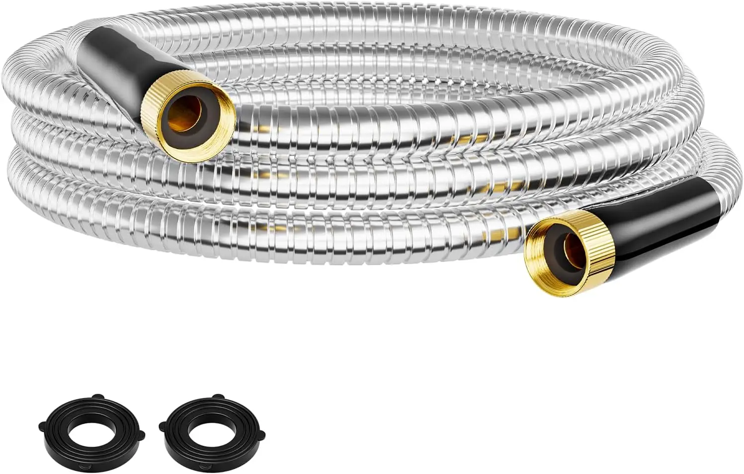 

15FT Short Garden Hose, 1/2" 304 Stainless Steel Leader Hose with Female to Female Brass Fittings, Flexible, Heavy-Duty