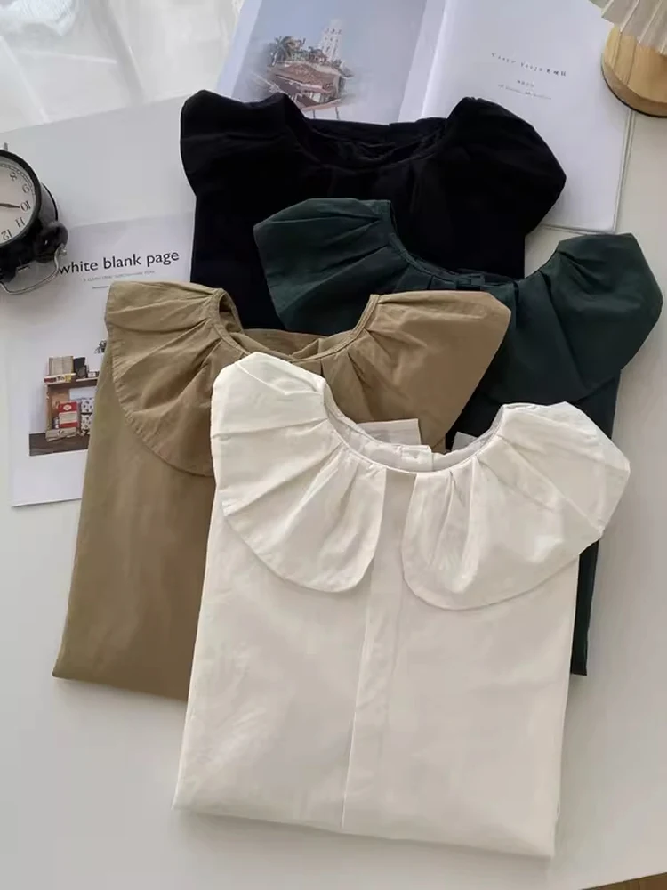 Extra Large Size 300 Pounds Japanese Style Doll Collar Short Sleeve Women's Summer Loose Belly Covering Casual Age-Defying Top