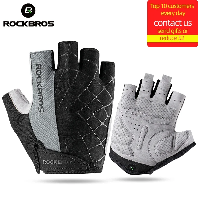 ROCKBROS Half Finger Cycling Gloves for Men Women Shockproof Breathable MTB Mountain Bicycle Sports Equipment