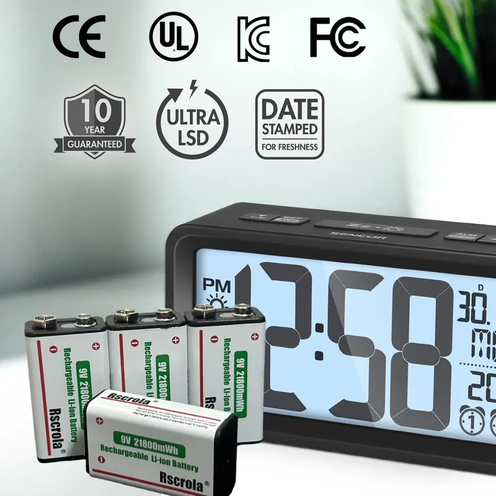 بطارية قابلة للشحن 9 فولت شحن USB-C، بطارية ليثيوم أيون 9 فولت تدوم 2100 ميجاوات في الساعة مع كابل مجاني، لإنذار الدخان والكاميرا والساعات والصوت