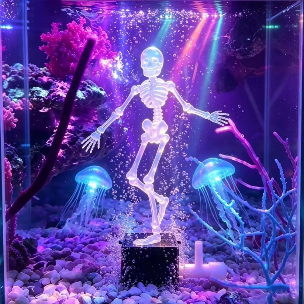 Funny Dancing Skeleton Aquarium Bubbler Skeletons Statue Suction Base Dynamic Skeleton Ornament Realistic Plastic