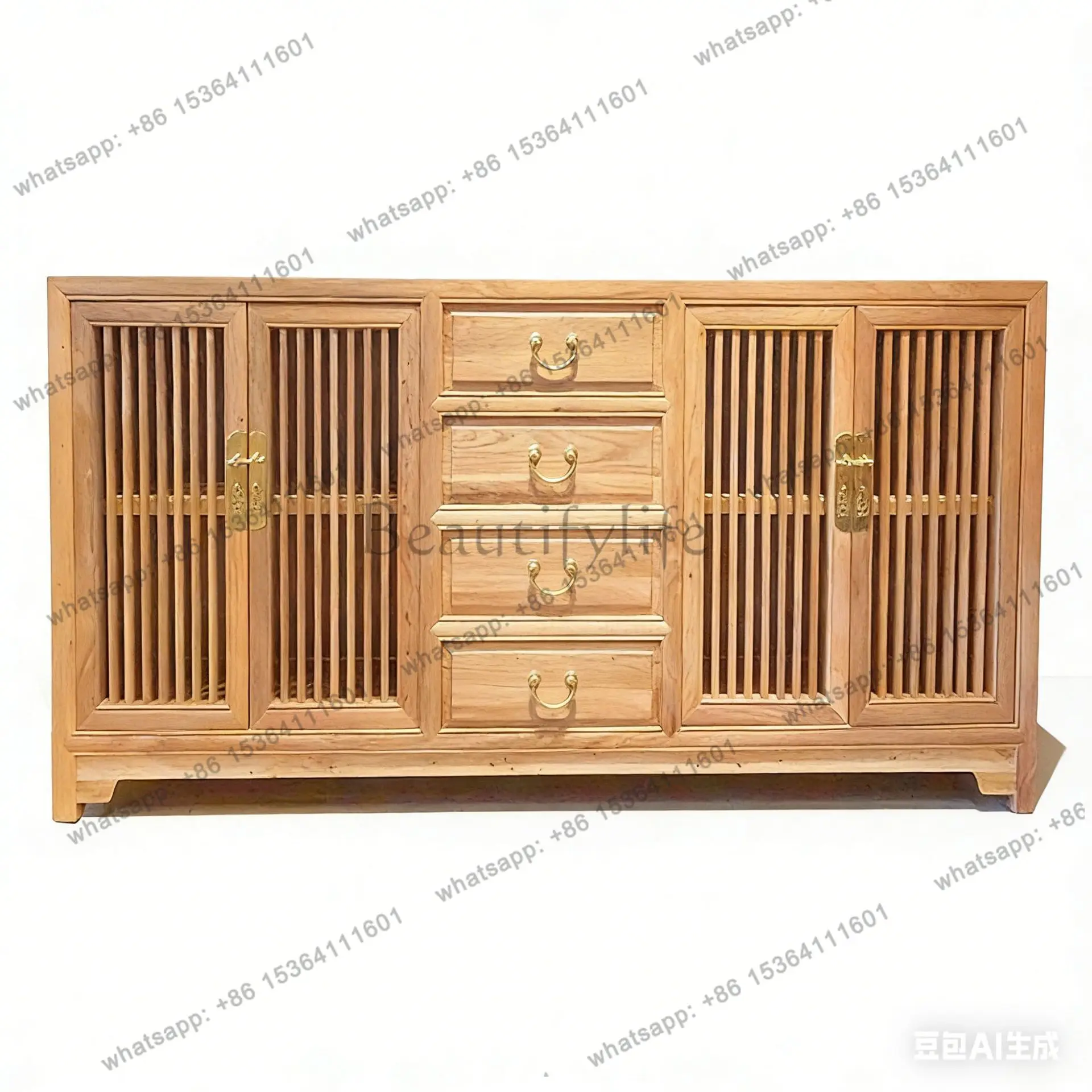 New Chinese style old elm dining side cabinet solid wood drawer double door partition cabinet