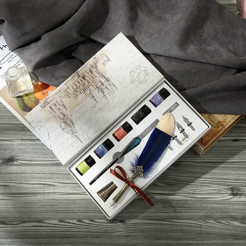 

1PCS Glass Pen Ink Mercury Sky Dip Crystal Pen Feather Set Student Hand Gradient Color Net Red Ink Calligraphy Fountain Pens B