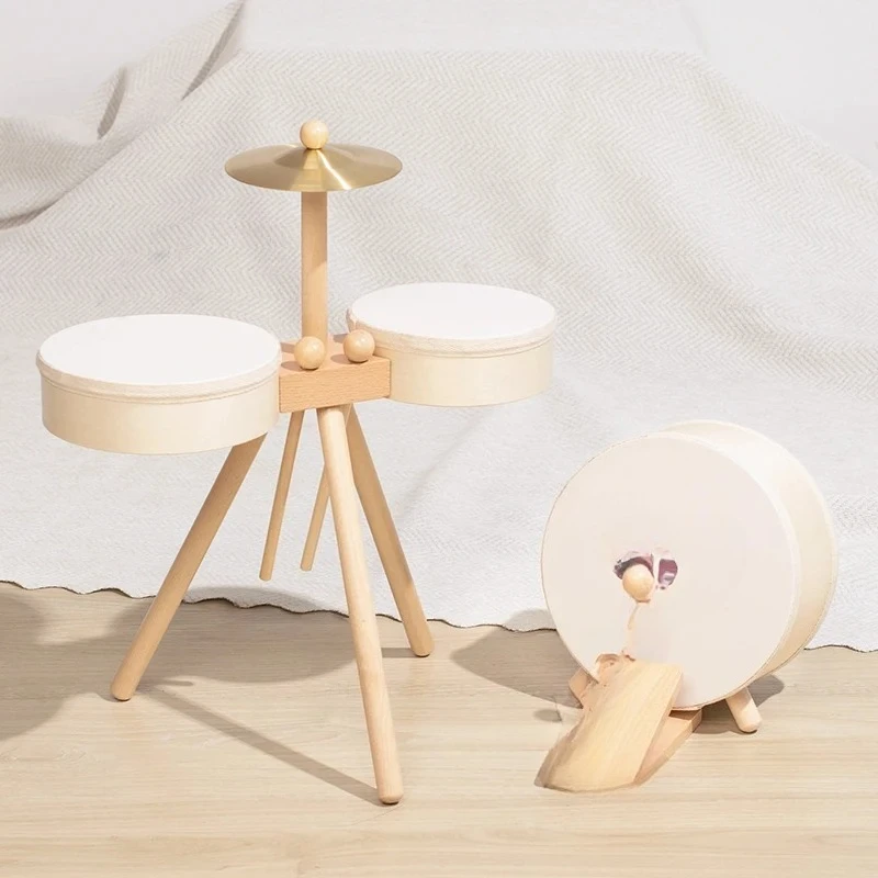 

Wooden Music Drum Percussion Multifunctional Educational Drum Set with Pedals for Children Boys and Girls