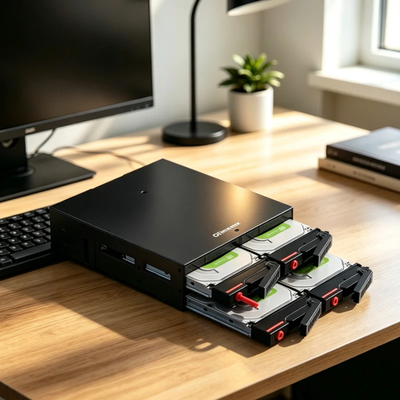 Four Bay 2.5 Inch Internal Storage Enclosure with Full Metal Chassis, Cooling Fan plus Optical Slot Mount for Computer Expansion